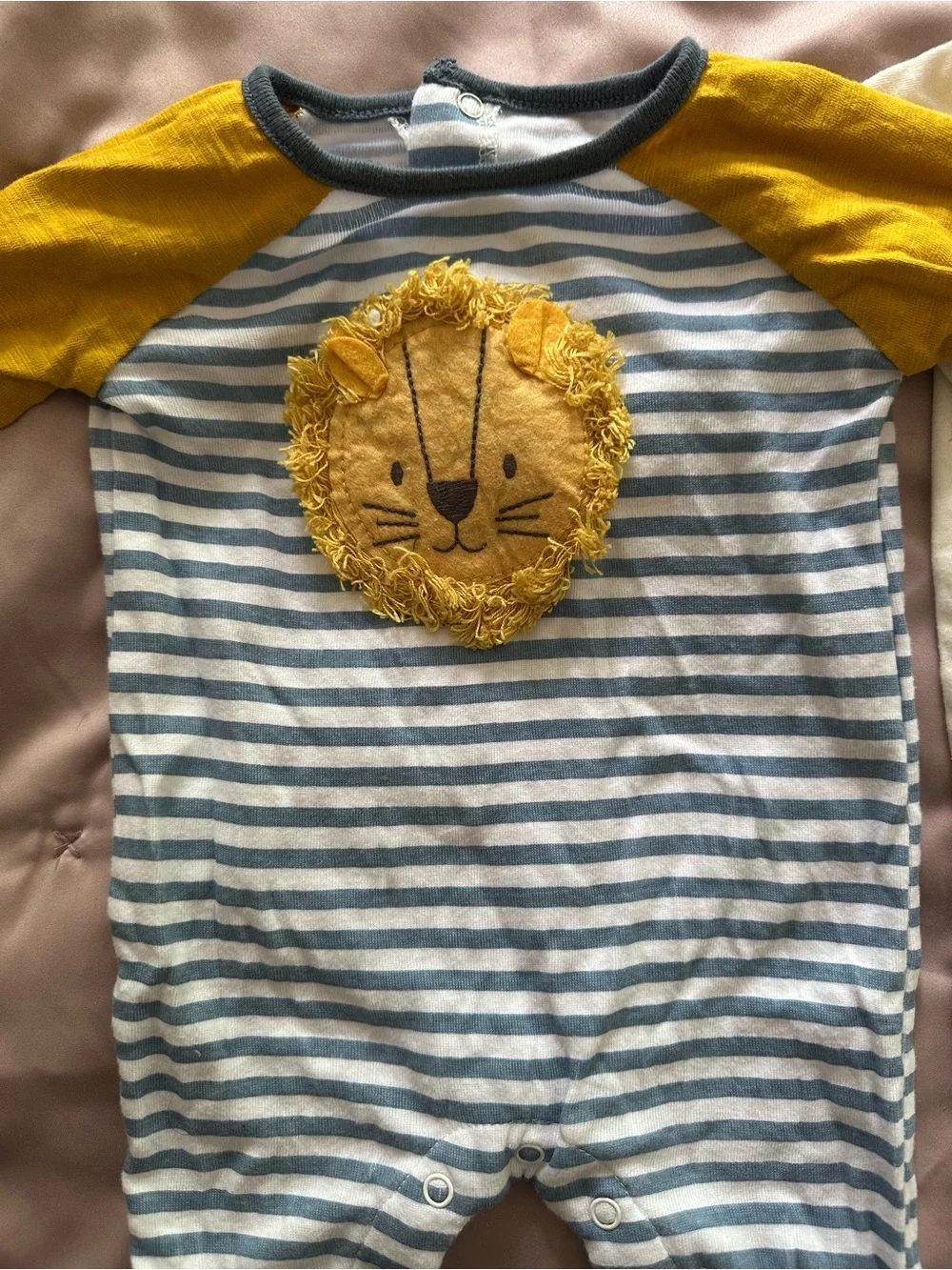 Mud Pie Striped Lion Applique Footie - Blue, White & Mustard